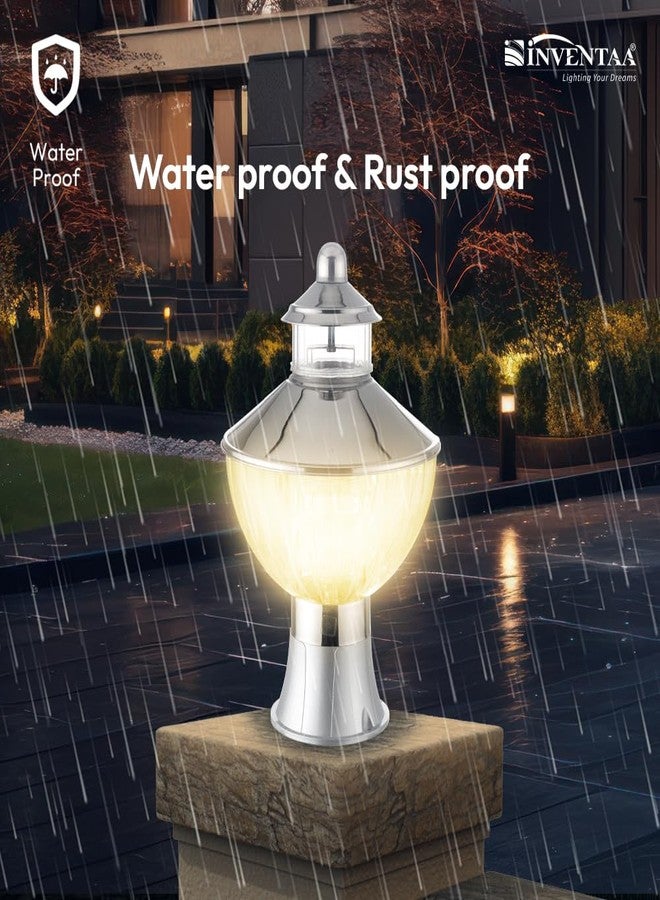 INVENTAA Flora Opera Stainless Steel Gate Light for Home | SS Silver Unbreakable Outdoor Waterproof Gate Lamp (No Bulb) - Image 2